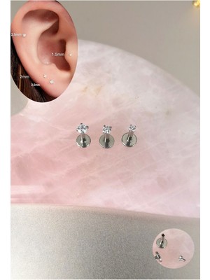 Bylin %100 Cerrahi Çelik Mini Tek Taş Piercing Set - Taş Çapı 1,5mm, 2mm, 2,5mm- 3 Adet/Bar boy: 6mm/