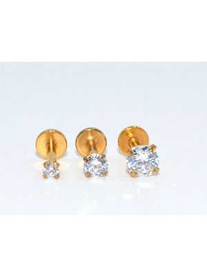 Cerrahi Çelik Zirkon Taşlı Labret Piercing Set- 3 Adet-Taş Çapı 3 Mm, 4 Mm, 5 mm