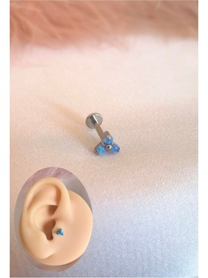 %100 G23 Titanyum Hakkiki Üçlü Opal Taşlı Dudak, Kulak Piercing - Bar Uzunluğu 8mm - 1 Adet