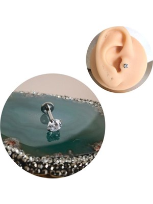 %100 G23 Titanyum Tek Taşlı Piercing - Taş Çapı 4 mm - 1 Adet