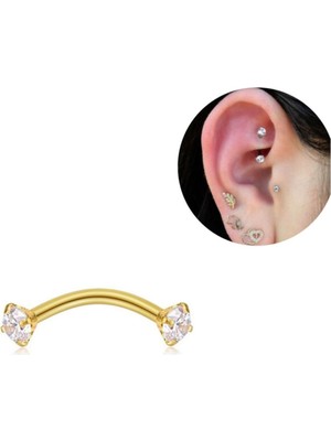 %100 316 L Cerrahi Çelik Zirkon Taşlı Rook Piercing - Bar Uzunluğu 6mm ( En Kısa)