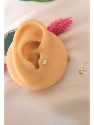 Bylin %100 G23 Titanyum Gold Tek Taşlı Piercing - Taş Çapı 4 mm- Bar uzunluğu 6mm/ 1 Adet