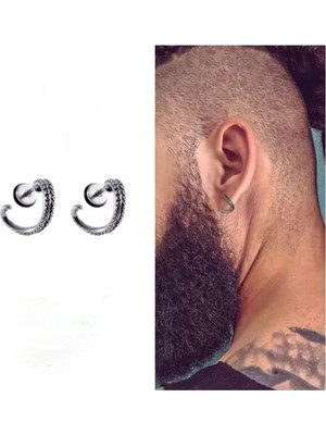 Cerrahi Çelik Silver Ahtapot Kolu Unisex Küpe/piercing - Bar Uzunluğu : 6mm- 2 Adet(1 Çift)