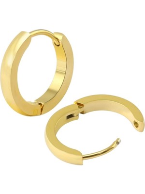 Bylin %100 316L Cerrahi Çelik Gold Halka Küpe -Kalınlığı 2,5 mm/İç Çap 16 mm -1 Çift