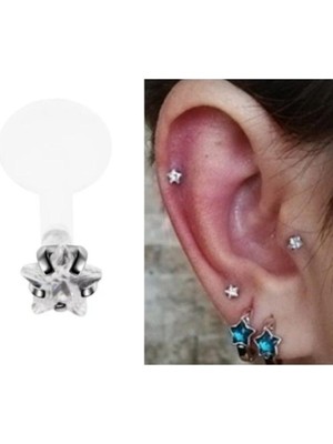 Bioplast Yıldız Taşlı Piercing -Bar Uzunluğu 6mm-1 Adet-Sevgiliye Hediye