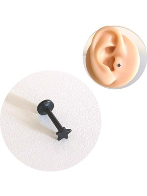 Bylin %100 316 L Cerrahi Çelik Siyah Minik Yıldız Piercing - Bar Uzunluğu 8mm - 1 Adet