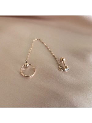 316 L Cerrahi Çelik Zincirli, Çiftli Pircing-1 Adet