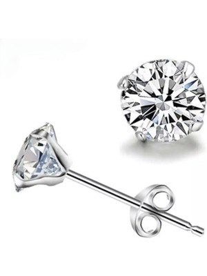 Bylin 925 Ayar Gümüş Tek Taş Küpe / Taş çapı 4mm/ 1 Çift