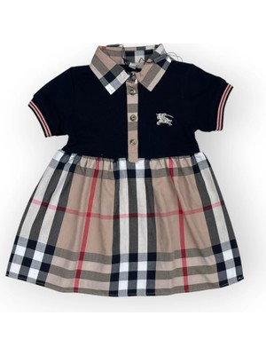 Baby Marka Burberi Desen Gömlek Yaka Elbise Kız 9-36 Ay