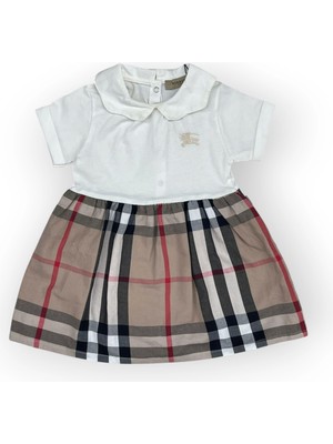 Baby Marka Burberi Desen Bebe Yaka Elbise Kız 9-36 Ay