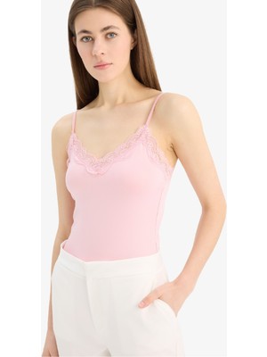 DeFacto Slim Fit Dar Kesim V Yaka Dantelli Çıtçıtlı Body E8483AX25SP