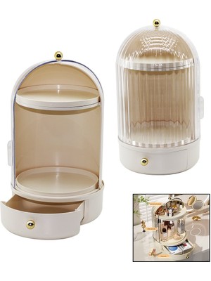 Go İthalat Vitrin 360°Ç:21 -Y:38 cm Kozmetik Organizer Şeffaf Kapak- Döner Raf Çekmece+2 Kat (4835)