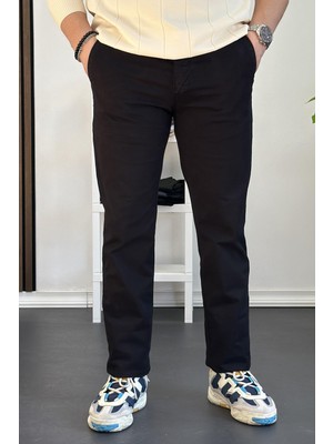 Erkek Pamuklu Chino Pantolon Standart Kalıp Siyah EDW225