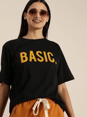 Defy Moda Baskılı T-Shirt - Siyah
