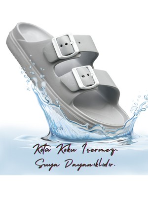 Sermoda Çift Toka Hafif Eva Yazlık Plaj Terliği Havuz Terliği Lavabo Terliği Gri