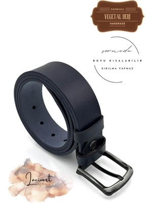 Sermoda 38 mm Vegetal Deri Düz Kot Kemeri Lacivert