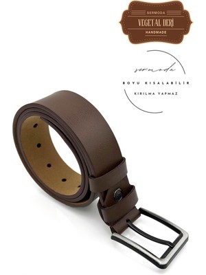Sermoda 38 mm Vegetal Deri Düz Kot Kemeri Kahve