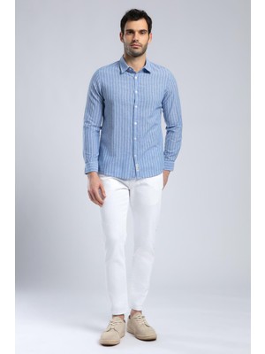 Lee Cooper Nısjos Erkek Uzun Kol Dokuma Gömlek Mavi