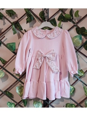Butik Kız Çocuk Çiçek Yakalı Elbise Fiyonklu