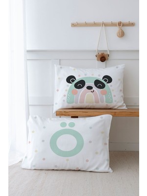 Tuğba Kuğu 2'li Yastık Kılıfı (35X45) Mint Mavi Panda - Harf Serisi - Ö Harfi