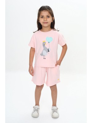 Toontoy Kız Çocuk Ördek Baskılı Şortlu Takım