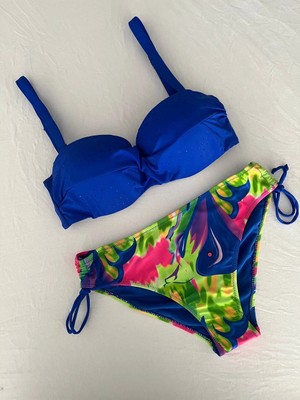 Kadın Saks Mavi Taş Işlemeli Astarlı Bikini Takım HZL25S-LC3334