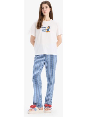 DeFacto Garfield Pijama Takımı Kısa Kollu Üst Esnek Belli Uzun Altı-Fall in Love E0278AX25SP