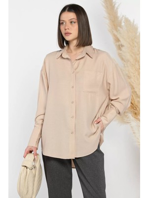 Gülseli Kadın Tek Cepli Salaş Gömlek