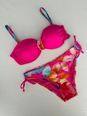 Kadın Fuşya Taş Işlemeli Astarlı Bikini Takım HZL25S-LC207