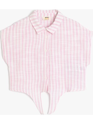 Koton Bağlama Detaylı Kısa Kollu Gömlek Yaka Bluz