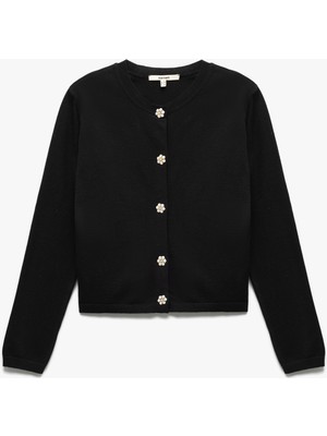 Koton Bisiklet Yaka Uzun Kollu Çiçek Düğme Detaylı Triko Hırka