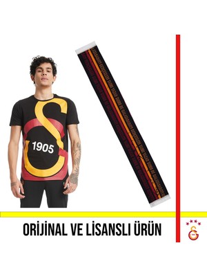 Galatasaray Lisanslı Siyah Büyük Logolu T-Shirt ve Çizgili Siyah Şal Atkı