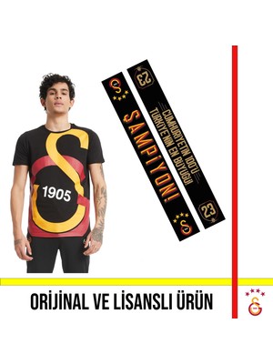 Galatasaray Lisanslı Siyah Büyük Logolu T-Shirt ve 23 Şampiyonluk Şal Atkı