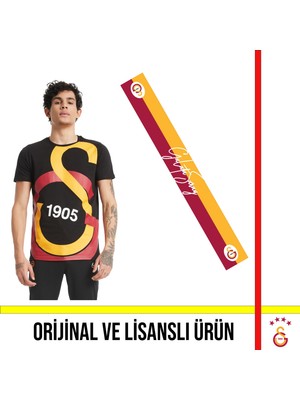 Galatasaray Lisanslı Siyah Büyük Logolu T-Shirt ve Galatasaray Yazılı Şal Atkı