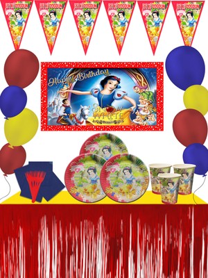 Pamuk Prenses Metalize Masa Etekli Afişli 24 Kişilik Doğum Günü Parti Malzemeleri Seti