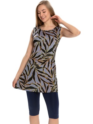 Sıfır Kol Taytlı Yarı Kapalı Mayo 151-502 Gri