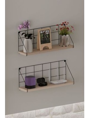 Milenay Minimalist Tasarım Metal Askılı Ahşap Raf - Kahverengi Renkli 48 cm Genişlikte Modern Şıklık