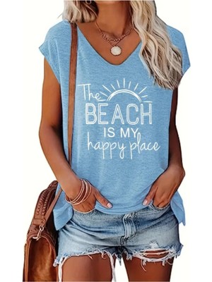 Mercoledi Kadın  Baskılı Kadın Oversize V Yaka T-Shirt Salaş