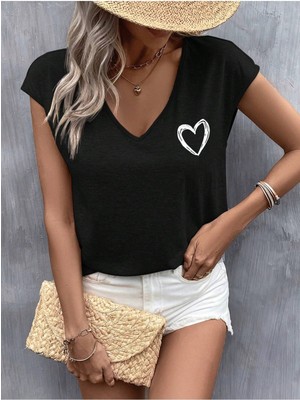 Mercoledi Tiny Heart Baskılı Kadın Oversize Salas T-Shirt Boyfriend