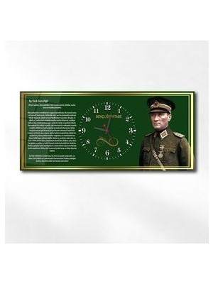 Yatay Ortadan Saatli Vatan Temalı Cam Tablo 039