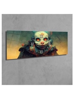 Yatay Ortadan Saatli Sanat ve Doğa Temalı Cam Tablo 092