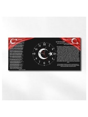 Yatay Ortadan Saatli Vatan Temalı Cam Tablo 005
