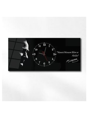 Atatürk Manevi Mirasım Bilim ve Akıldır Yatay Ortadan Saatli Vatan Temalı Cam Tablo 015
