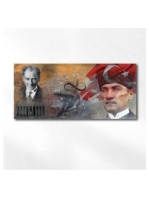 Yatay Ortadan Saatli Vatan Temalı Cam Tablo 069