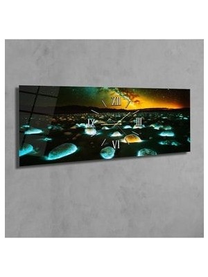Yatay Ortadan Saatli Sanat ve Doğa Temalı Cam Tablo 096