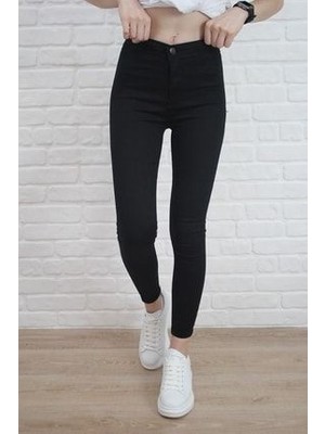 Kadın Siyah Yüksel Bel Likralı Dar Kesim Toparlayıcı Skinny Jean Kot Pantalon