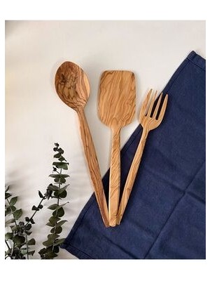 Zeytin Ağacı El Yapımı 3 Parça Tahta Kaşık Seti