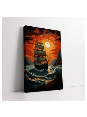 Gün Batımında Gemi Kanvas Tablo