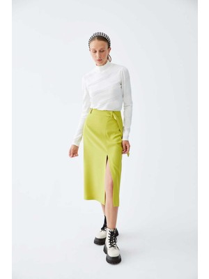 Yırtmaçlı Midi Boy Etek Yeşil K2215054_012