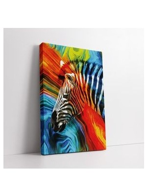 Renkli Fon Zebra Kanvas Tablo